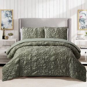 Elegant Green Floral Comforter Set Full/Queen